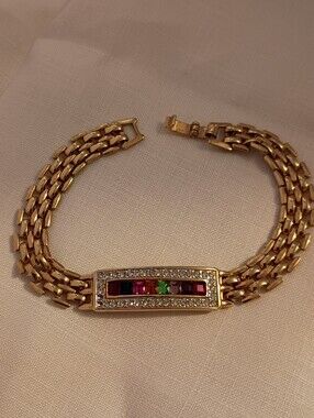 Vintage Louis Stern Gold Tone Signed Rainbow Bracelet